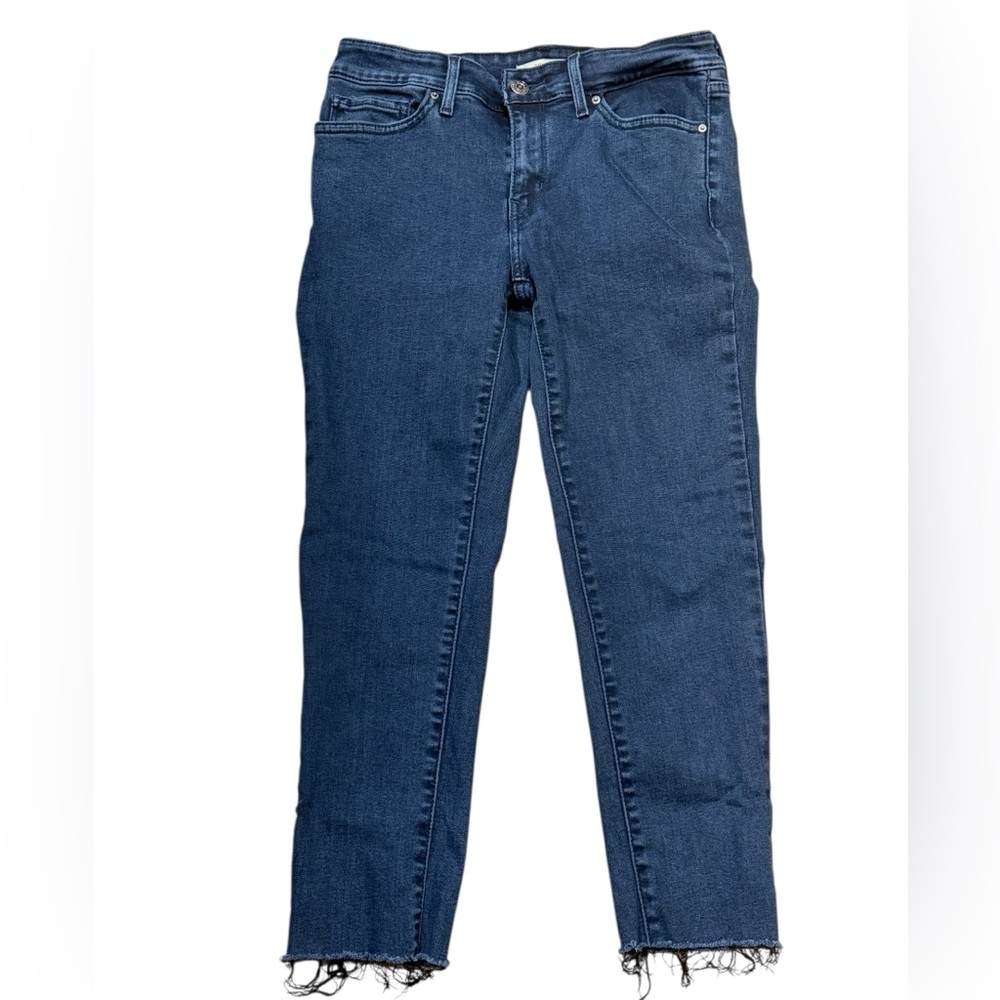 Levi’s Premium 711 Skinny Jeans in Mid Blue Raw Cuff Size 28